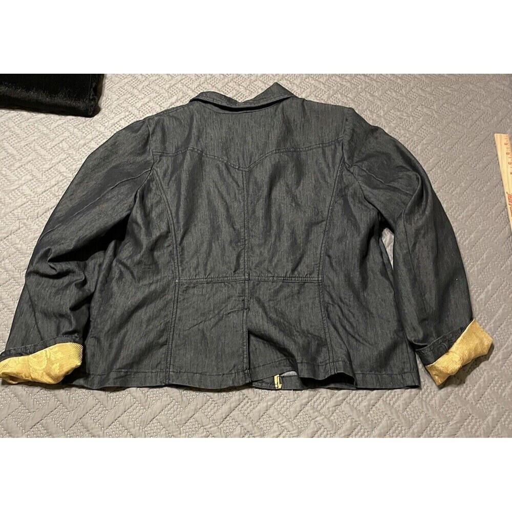 Apostrophe Blue Denim Gold Lined Pocketed Single Button Jacket Coat SZ 16W - Picture 11 of 11